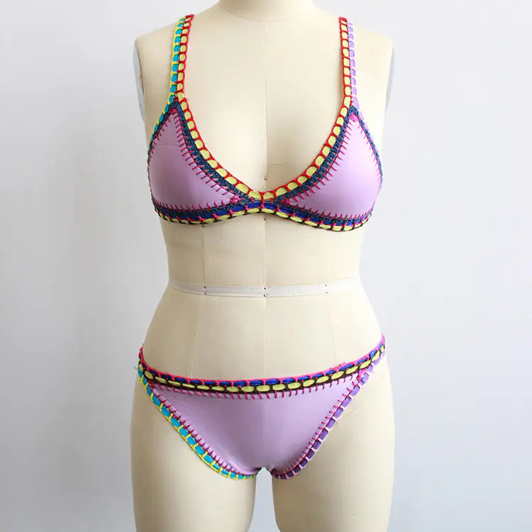 Handmade Colorful Bikini Set with Sexy Crochet Trim