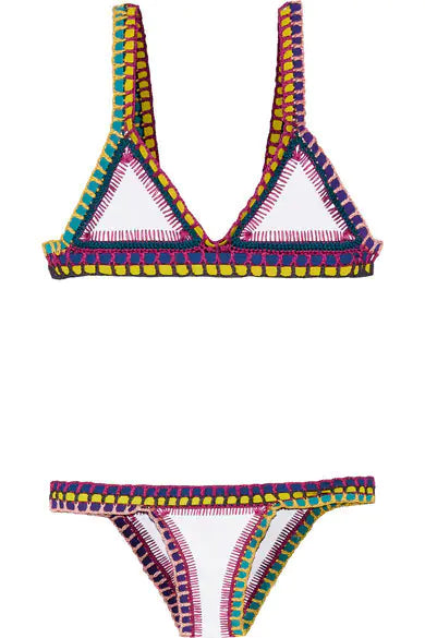 Handmade Colorful Bikini Set with Sexy Crochet Trim