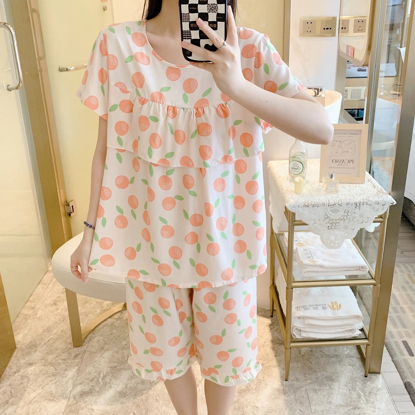 Summer Women's Short Sleeve Cotton Pajamas Set