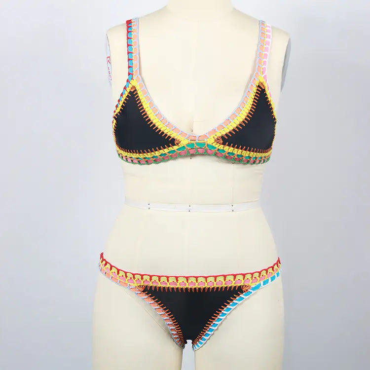 Handmade Colorful Bikini Set with Sexy Crochet Trim