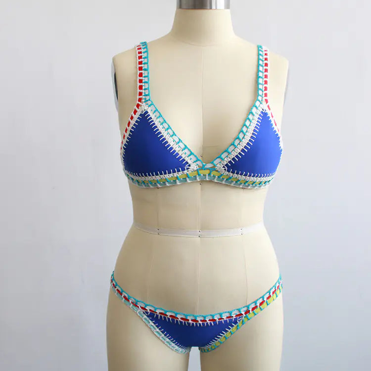 Handmade Colorful Bikini Set with Sexy Crochet Trim