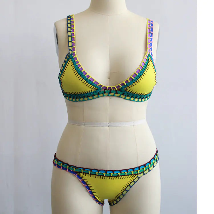 Handmade Colorful Bikini Set with Sexy Crochet Trim