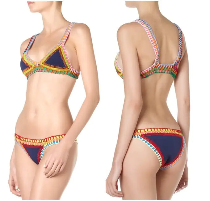 Handmade Colorful Bikini Set with Sexy Crochet Trim
