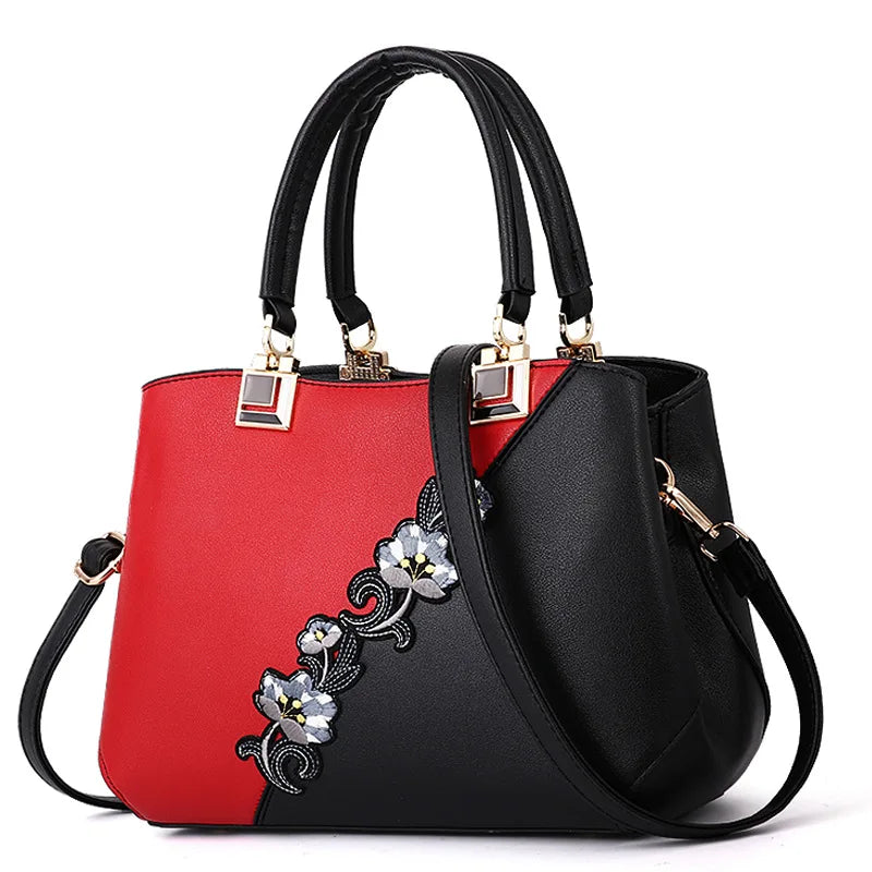 Embroidered Women's Leather Handbag