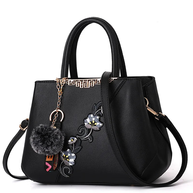 Embroidered Women's Leather Handbag