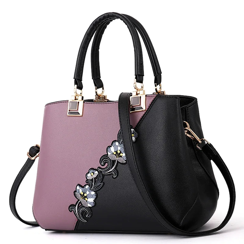 Embroidered Women's Leather Handbag