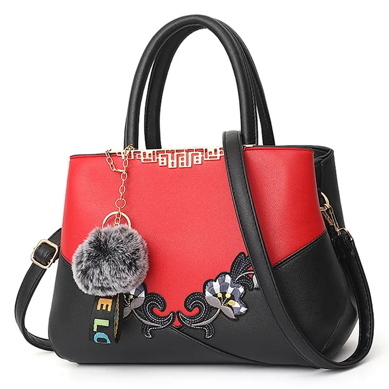 Embroidered Women's Leather Handbag