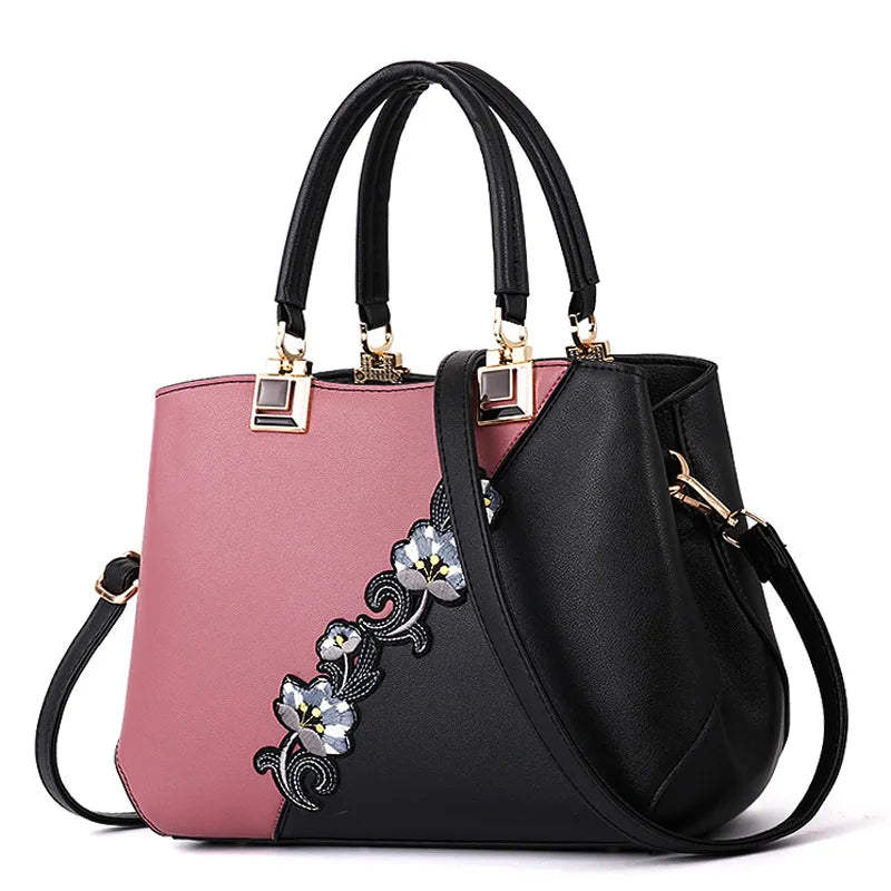 Embroidered Women's Leather Handbag