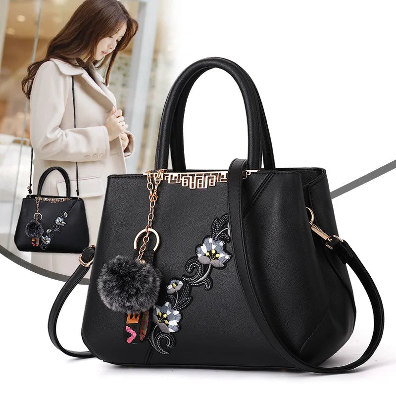 Embroidered Women's Leather Handbag