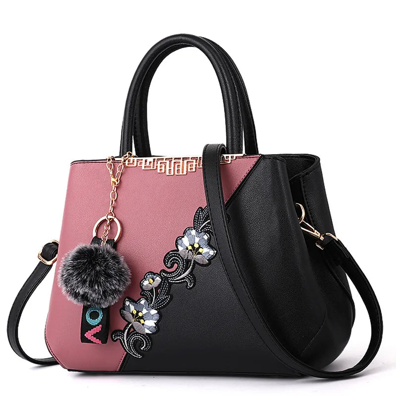 Embroidered Women's Leather Handbag