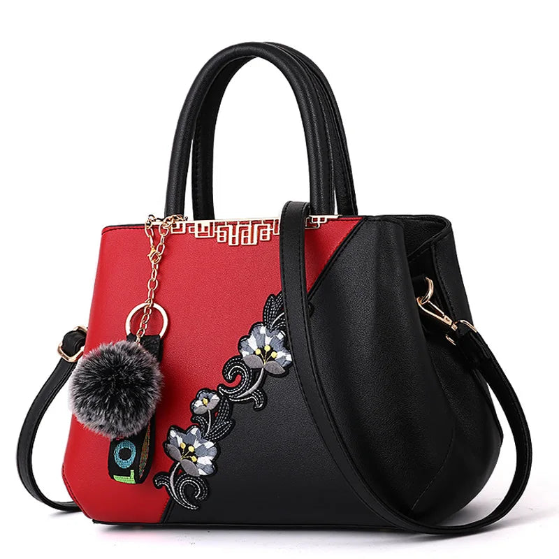 Embroidered Women's Leather Handbag