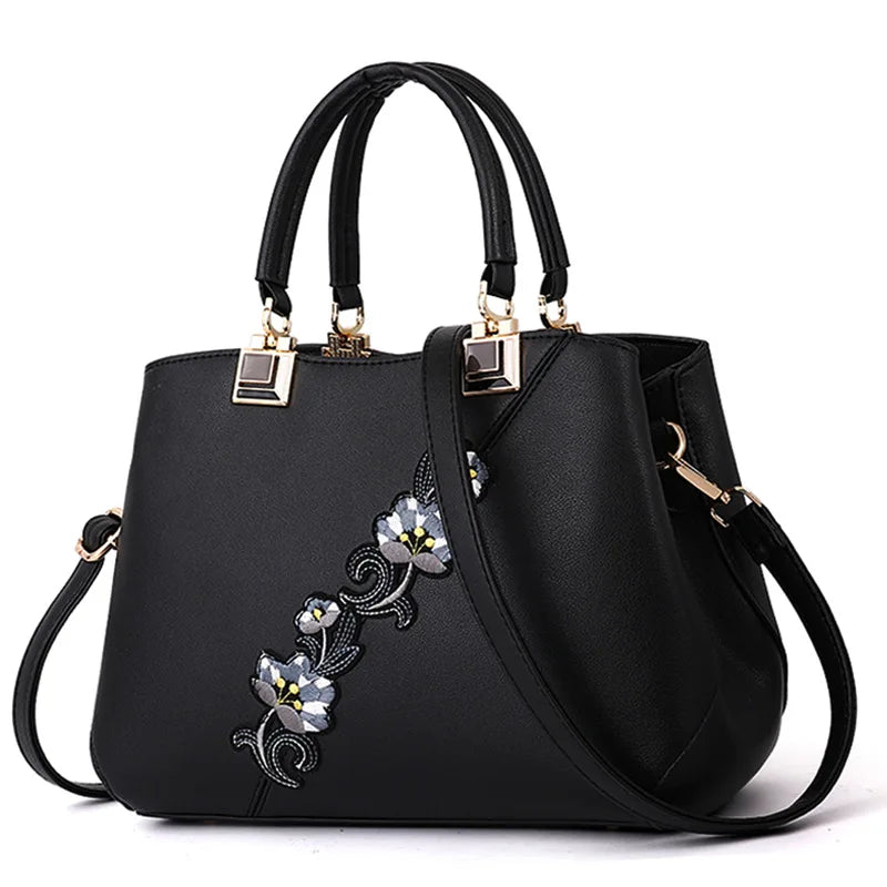 Embroidered Women's Leather Handbag