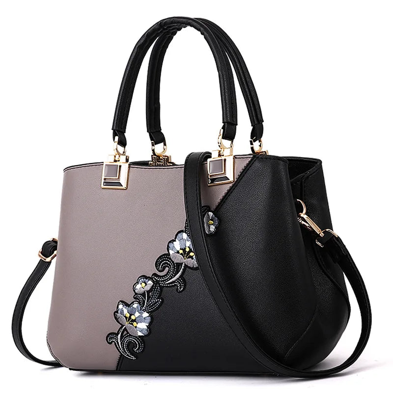 Embroidered Women's Leather Handbag