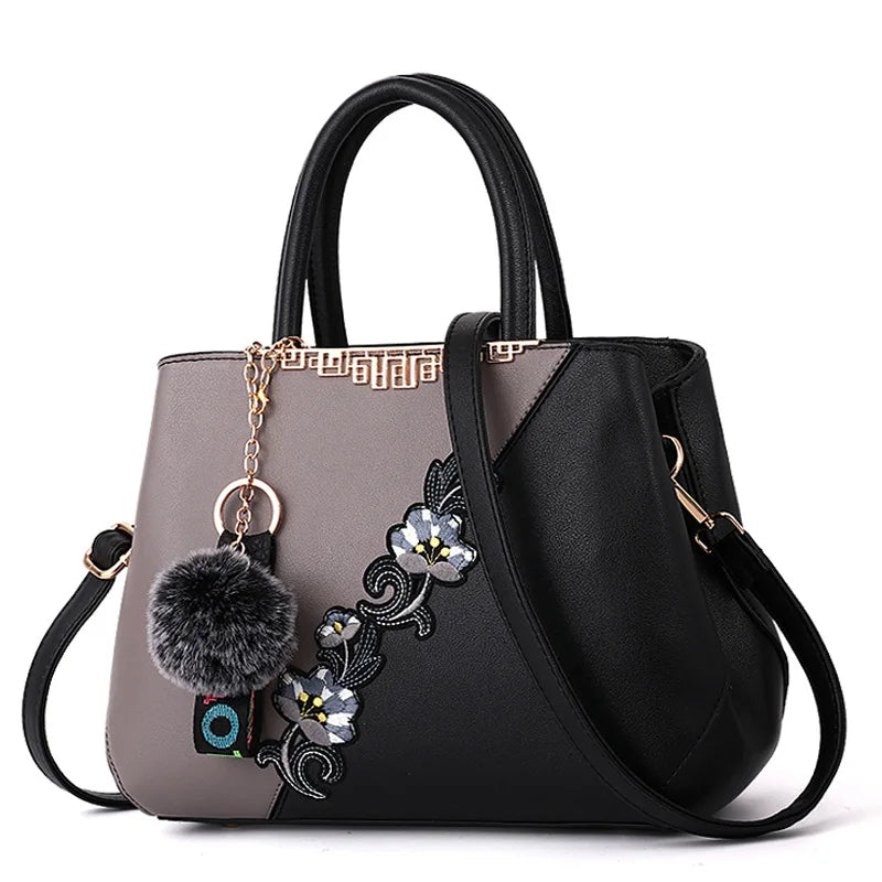 Embroidered Women's Leather Handbag