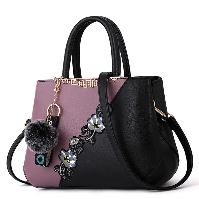 Embroidered Women's Leather Handbag