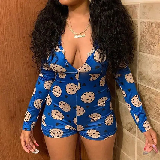 Trendy Printed Slim-Fit Sexy Bodysuit and Pajamas